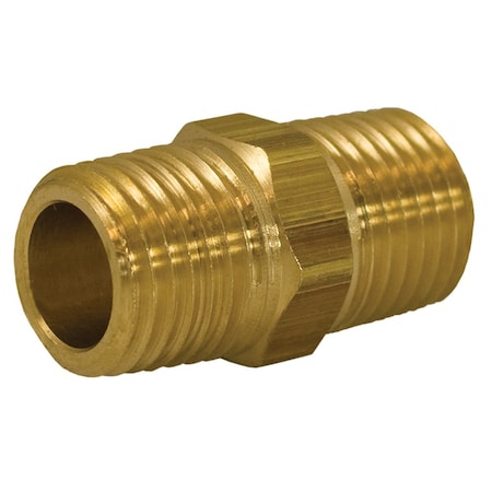 Jones Stephens 1/2in. x 3/8in. Yellow Brass Hex Nipple P12386